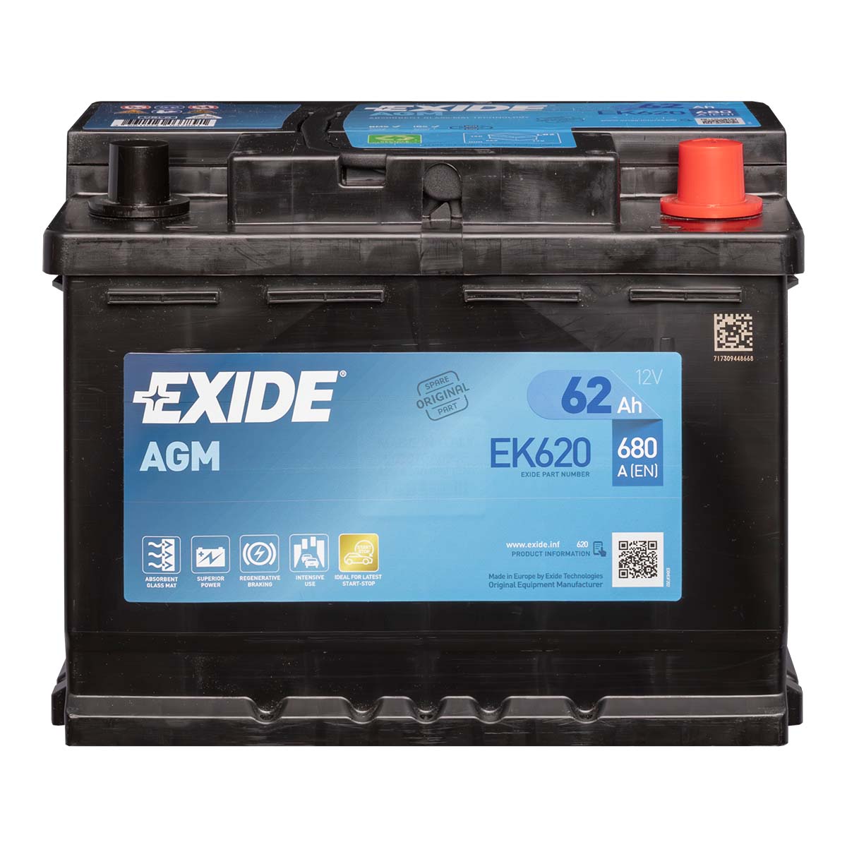 Exide EK620 AGM Autobatterie 12V 62Ah