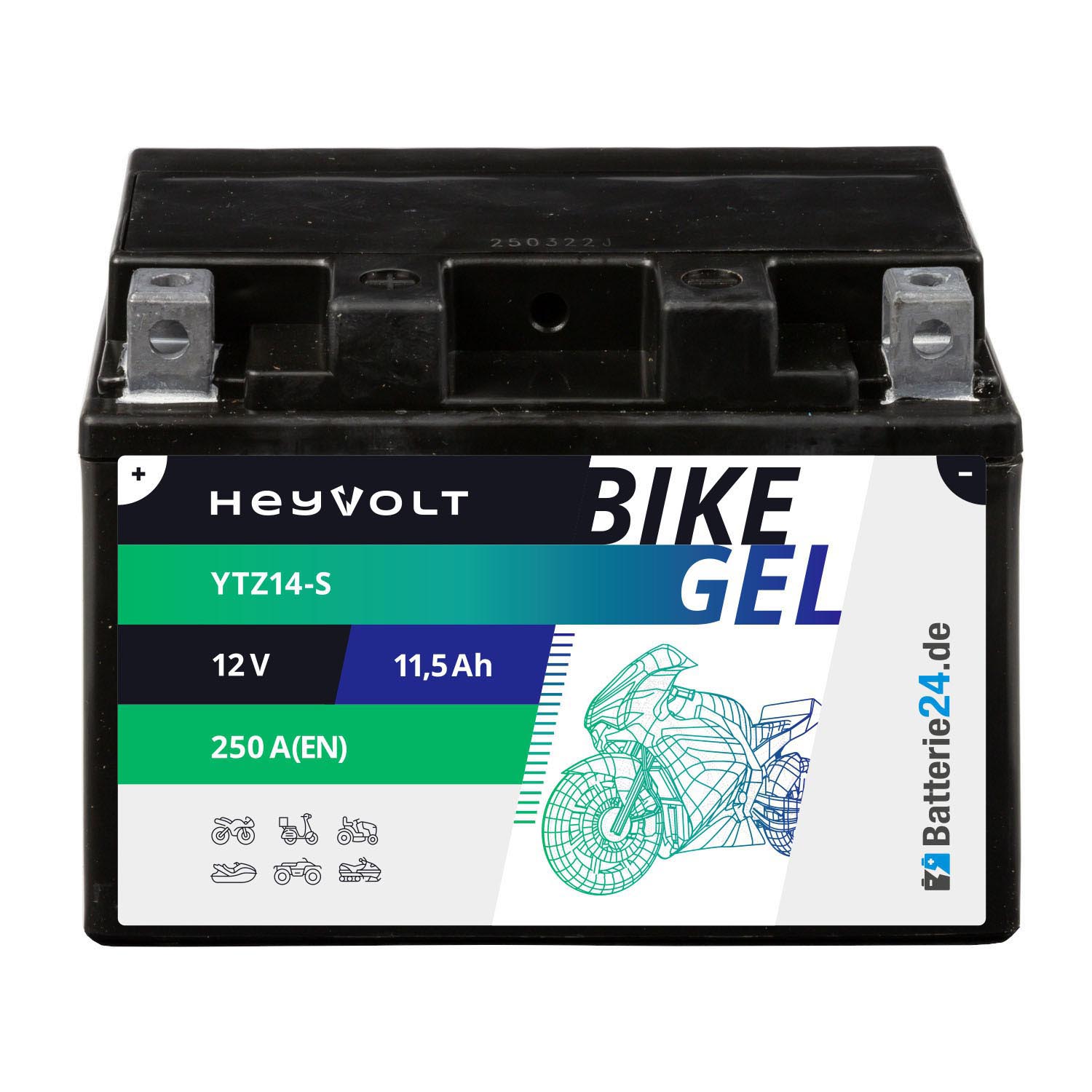 HeyVolt BIKE GEL Motorradbatterie YTZ14-S 51121 12V 11,5Ah