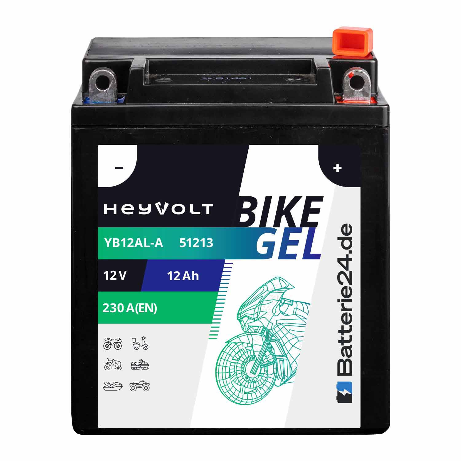 HeyVolt BIKE GEL Motorradbatterie YB12AL-A 51213 12V 12Ah