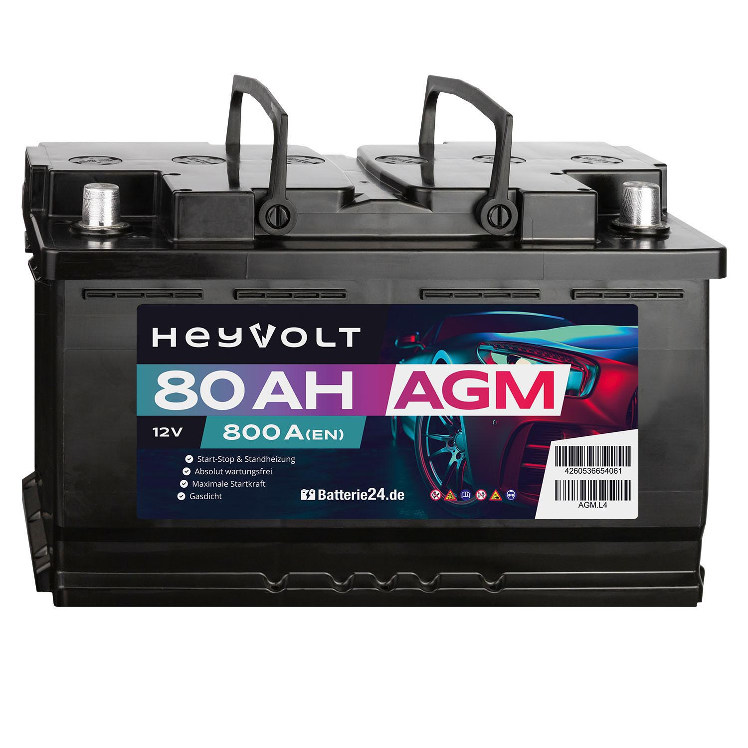 HeyVolt AGM Autobatterie 12V 80Ah