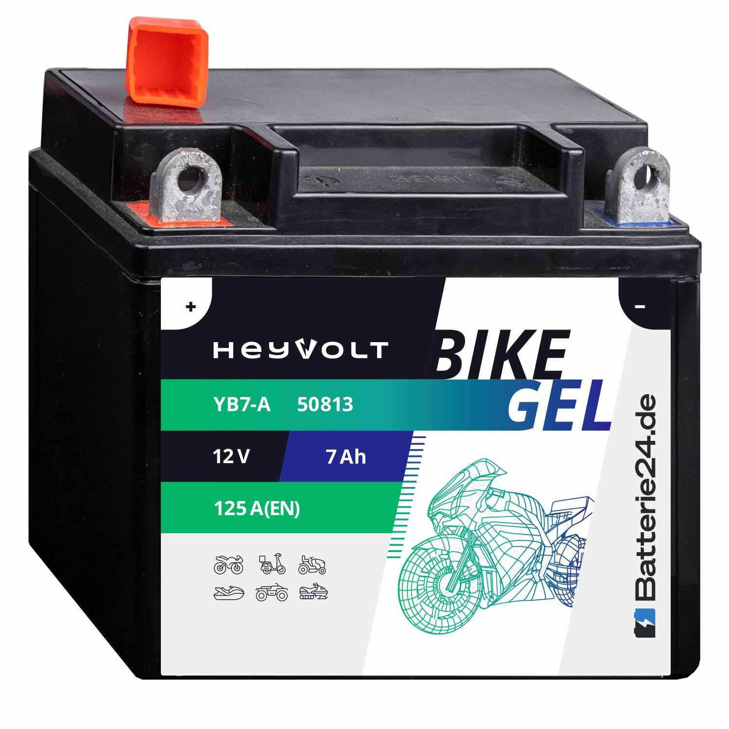 HeyVolt BIKE GEL Motorradbatterie YB7-A 50813 12V 7Ah