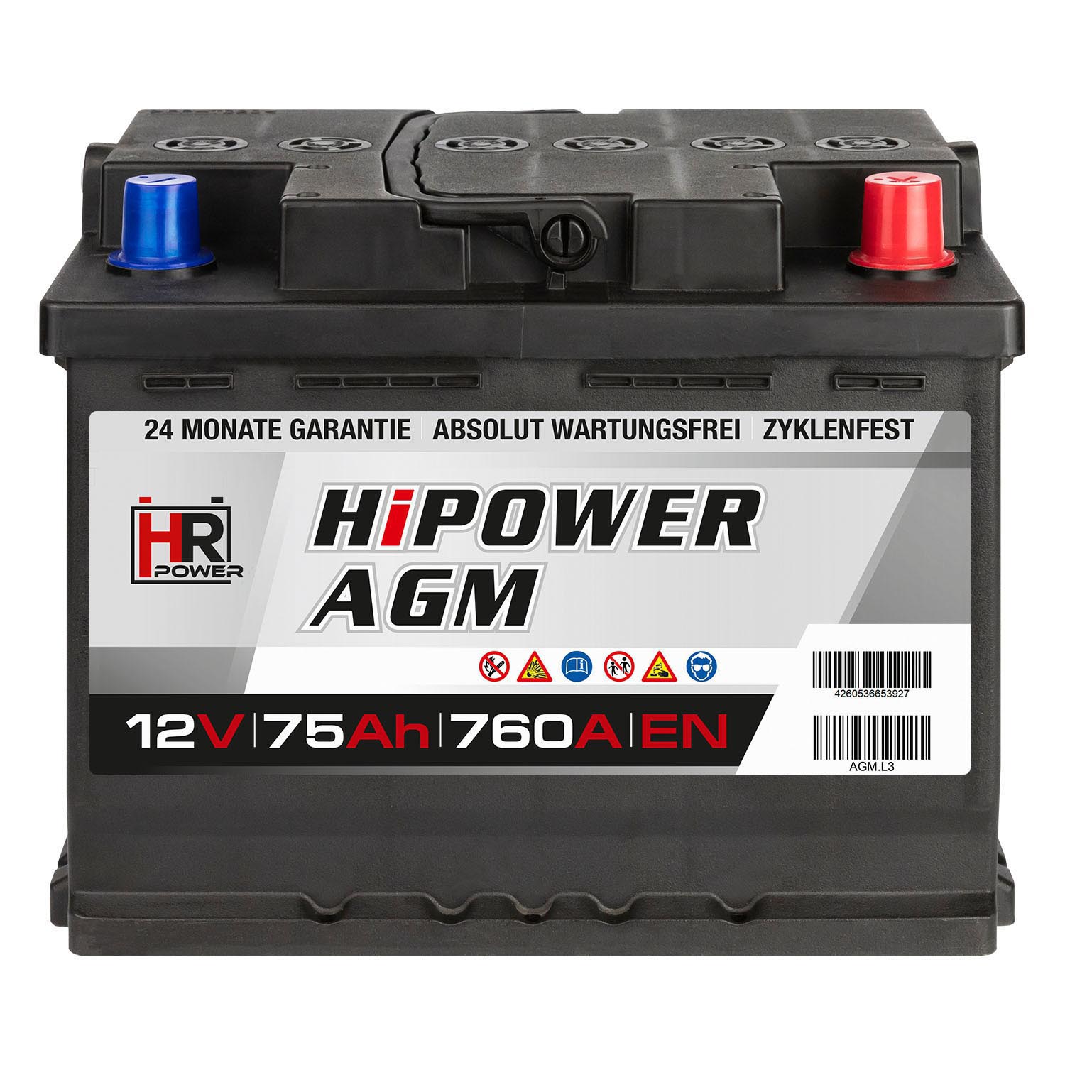 HR HiPower AGM Autobatterie 12V 75Ah