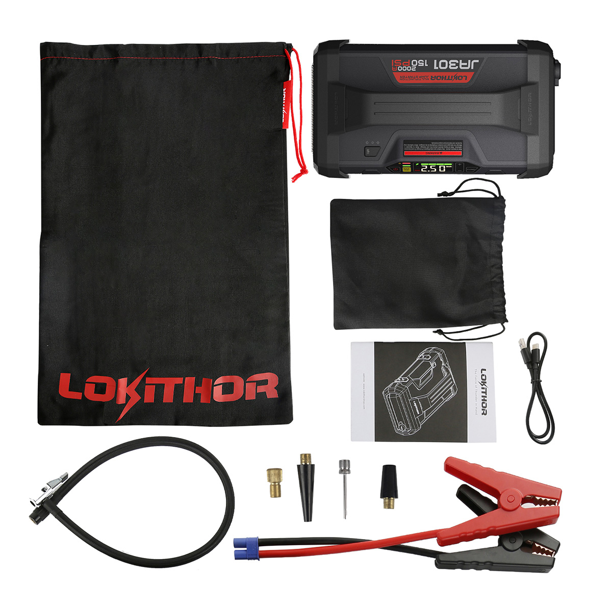 LOKITHOR JA301 Starthilfe mit Powerbank und Kompressor 2000 Ampere 12V