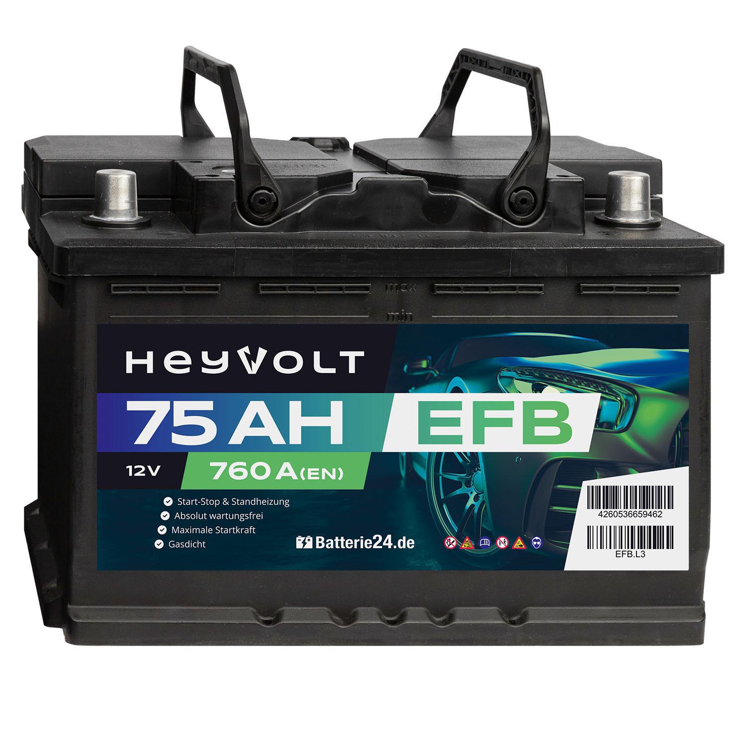 HeyVolt EFB 12V 75Ah Autobatterie