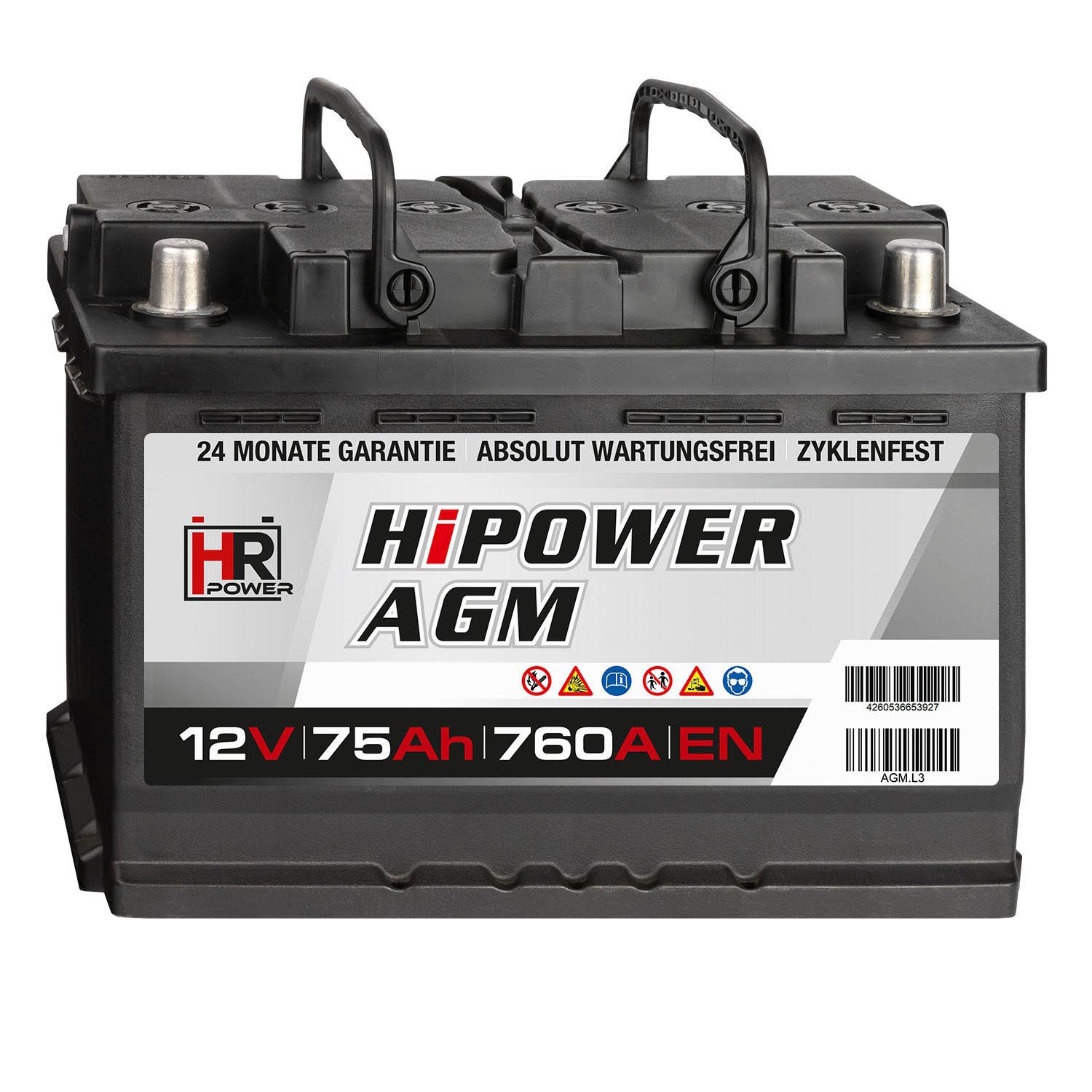 HR HiPower AGM Autobatterie 12V 75Ah