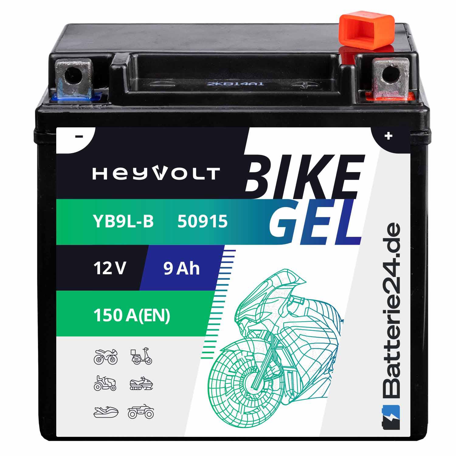 HeyVolt BIKE GEL Motorradbatterie YB9L-B 50915 12V 9Ah