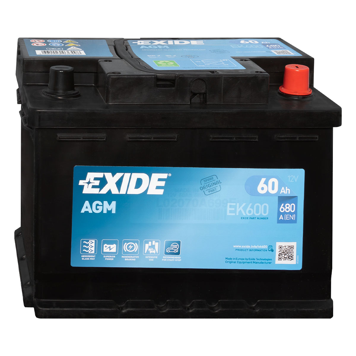 Exide EK600 AGM Autobatterie 12V 60Ah