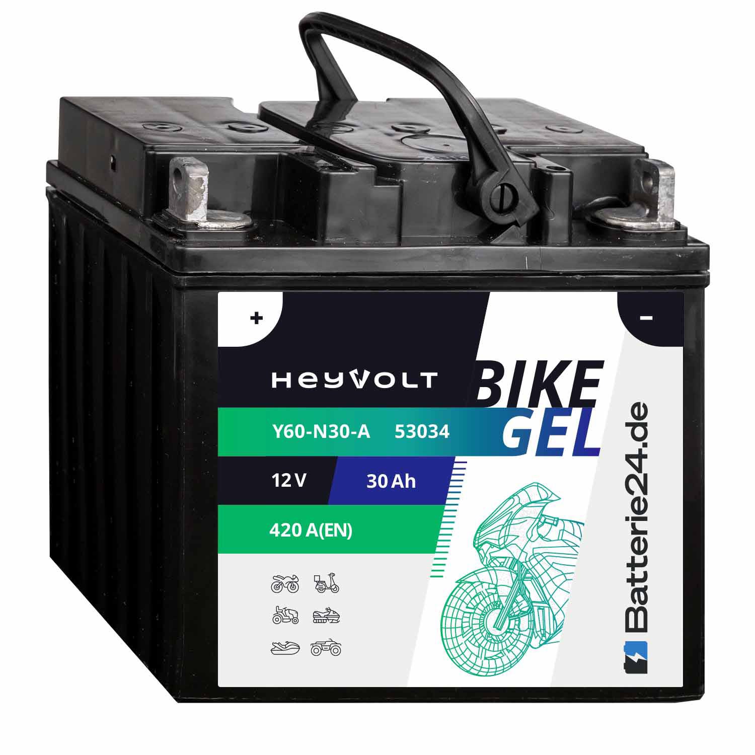 HeyVolt BIKE GEL Motorradbatterie Y60-N30-A 53034 12V 30Ah