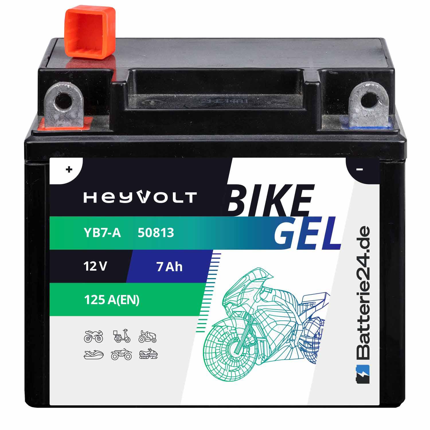 HeyVolt BIKE GEL Motorradbatterie YB7-A 50813 12V 7Ah