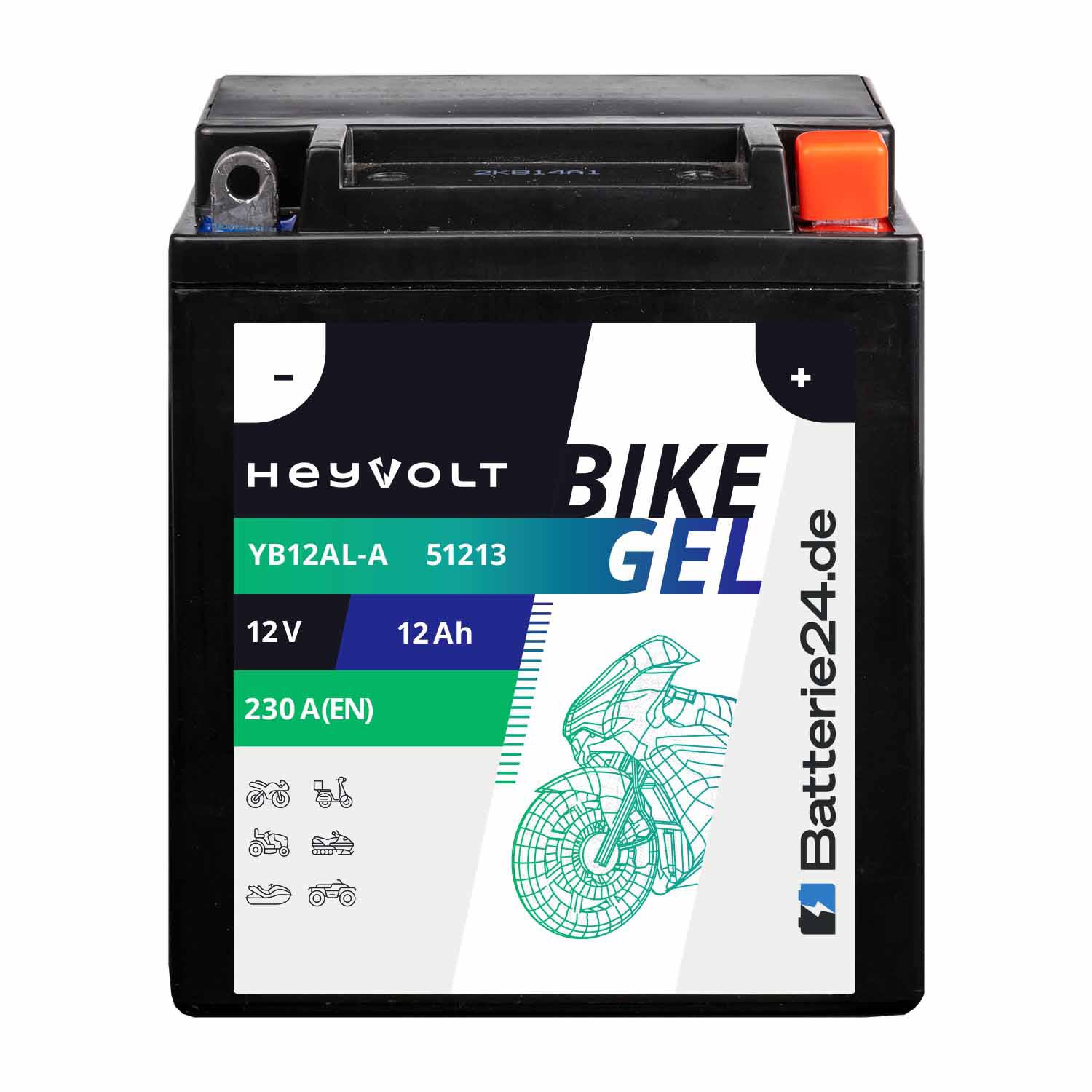 HeyVolt BIKE GEL Motorradbatterie YB12AL-A 51213 12V 12Ah