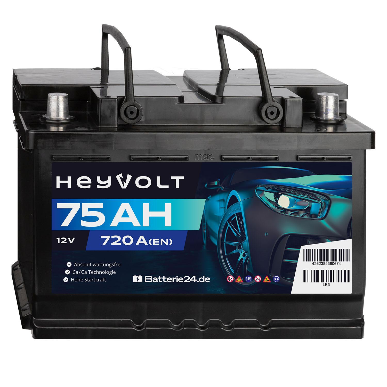 HeyVolt Start Autobatterie 12V 75Ah