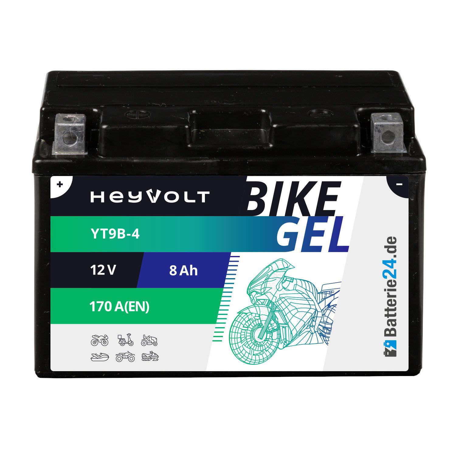 HeyVolt BIKE GEL Motorradbatterie YT9B-4 12V 8Ah