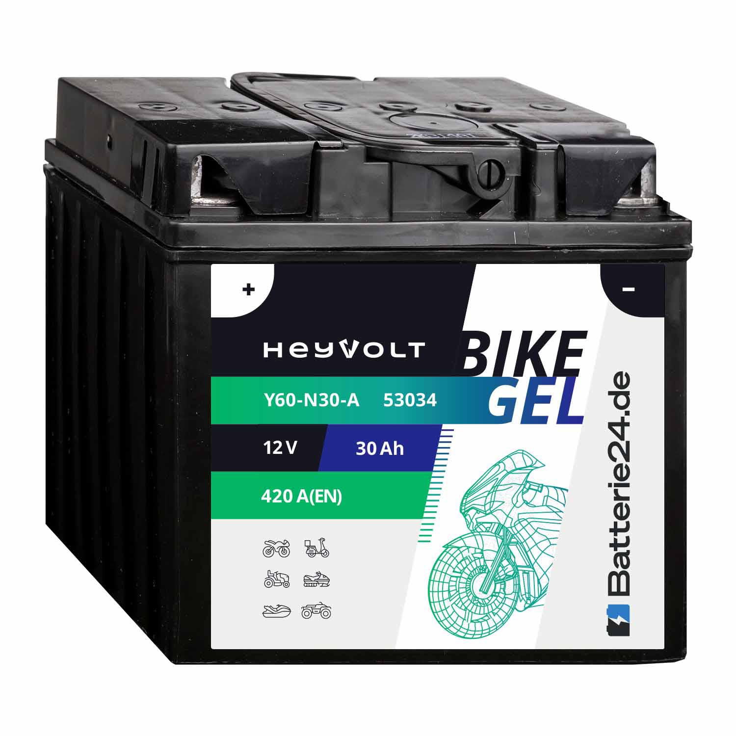 HeyVolt BIKE GEL Motorradbatterie Y60-N30-A 53034 12V 30Ah