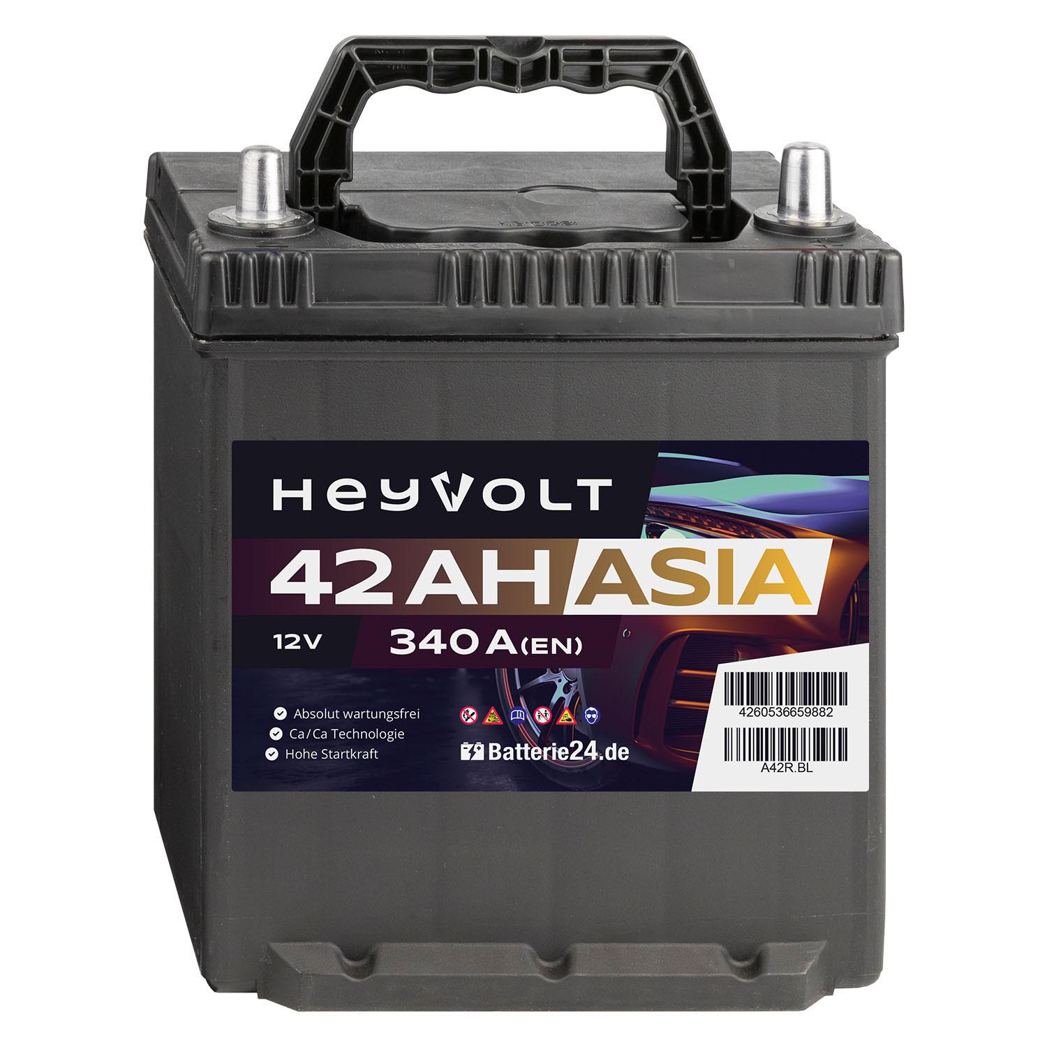 HeyVolt ASIA A42R BL Autobatterie 12V 42Ah mit Bodenleiste