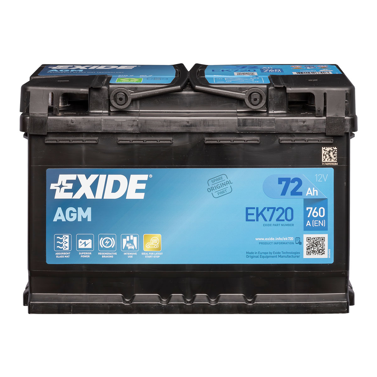 Exide EK720 AGM Autobatterie 12V 72Ah