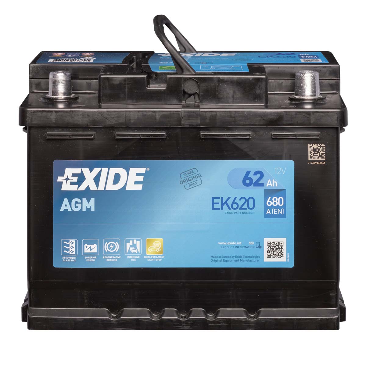 Exide EK620 AGM Autobatterie 12V 62Ah