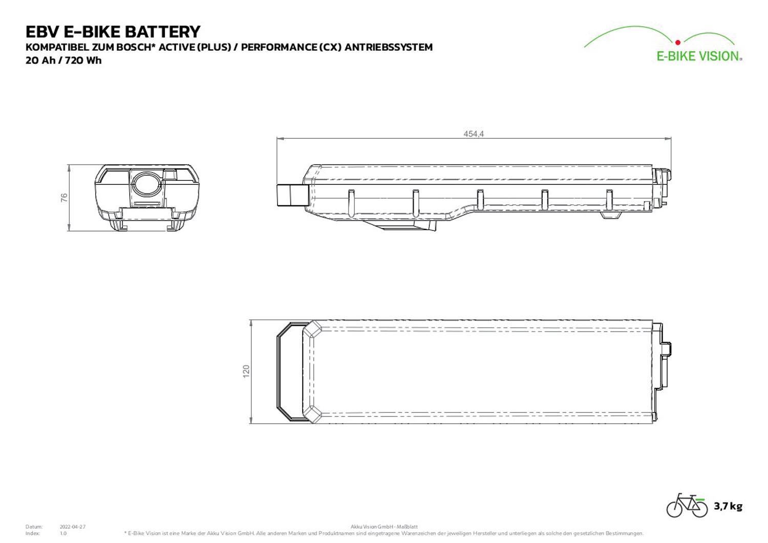 BOSCH Powerpack 500 Active-Plus Performance-CX E-Bike Alternative von Akku Vision EVO 20Ah